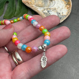 Feather Charm Acrylic Bead Anklet - Colour Choice