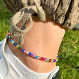 Multi-Colour Crackle Glass Bead Summer Anklet