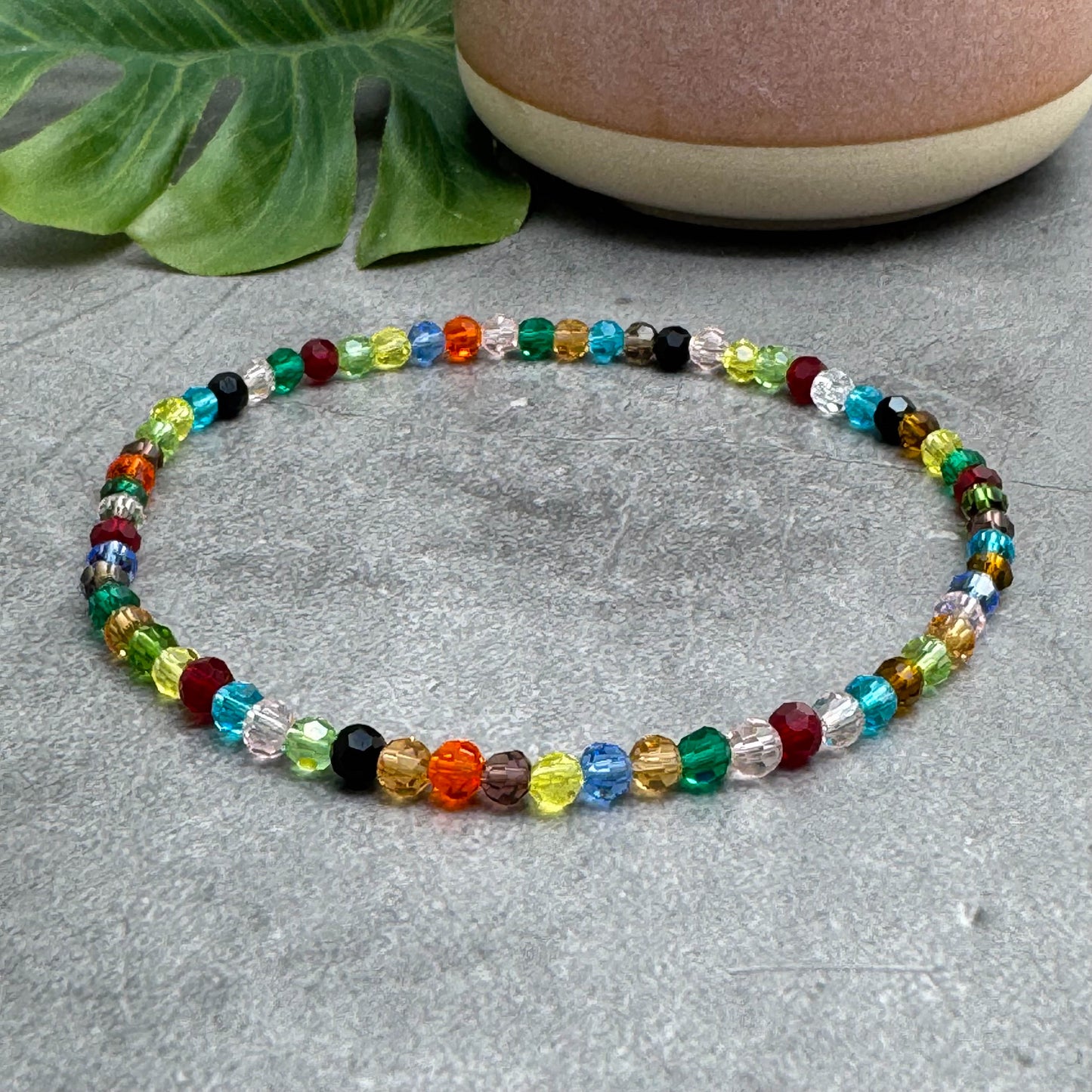 Faceted Glass Bead Anklet Warm Colour Mix