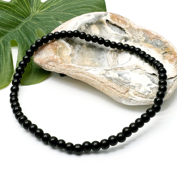 Black Glass Bead Anklet Minimalistic Plus Size