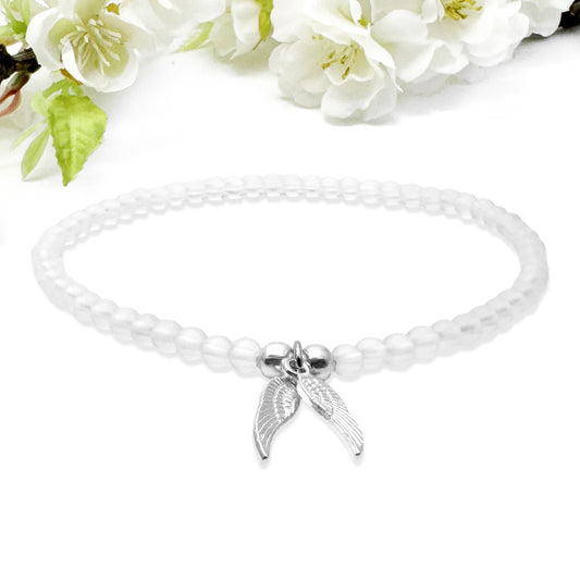 Angel Wings Charm Frosted Bead Anklet - Colour Choice