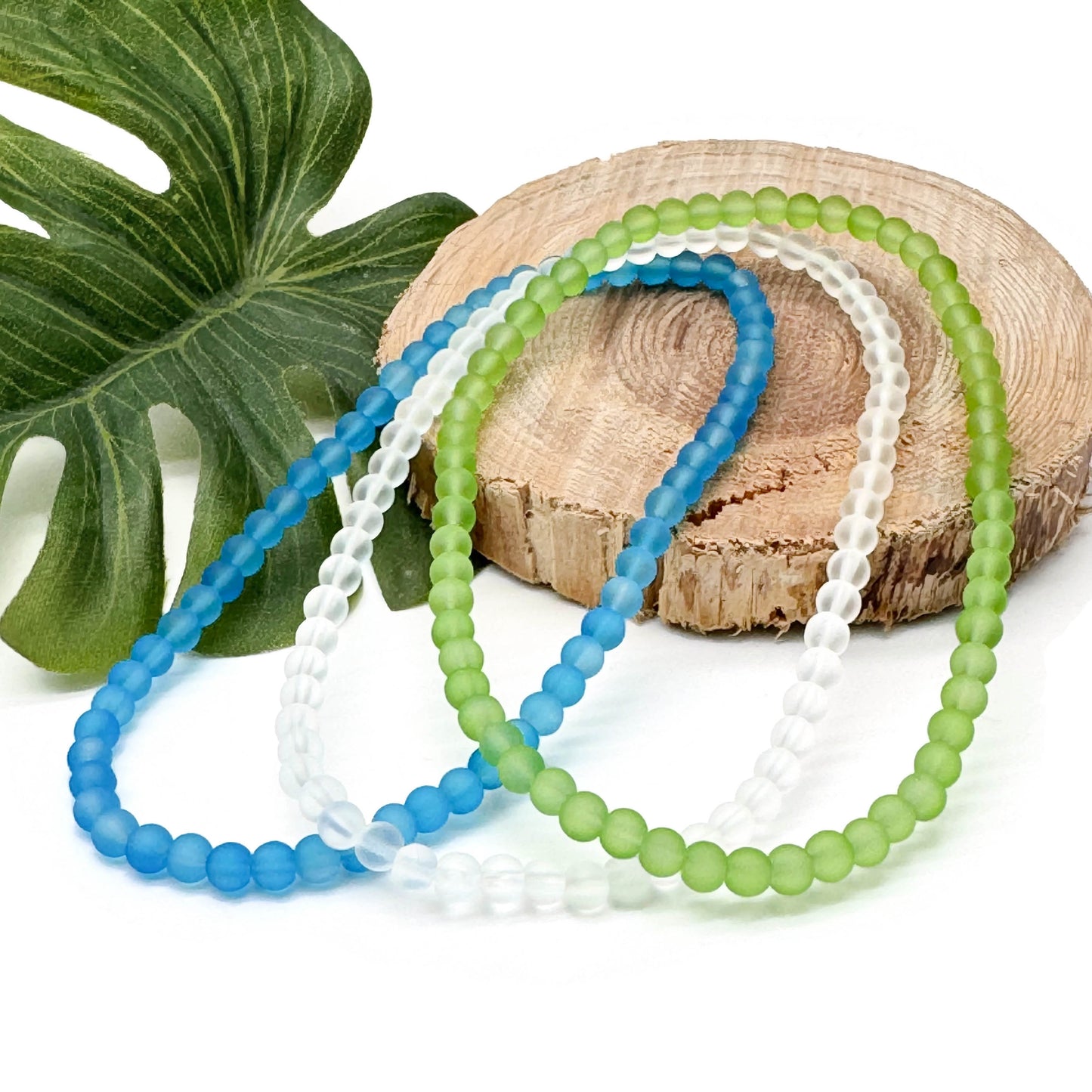 Frosted Bead Anklet, 4mm Glass Beads, Casual Stackable