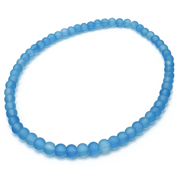 Bright Blue Frosted Bead Anklet, 4mm Glass Beads, Casual Stackable