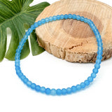 Bright Blue Frosted Bead Anklet, 4mm Glass Beads, Casual Stackable