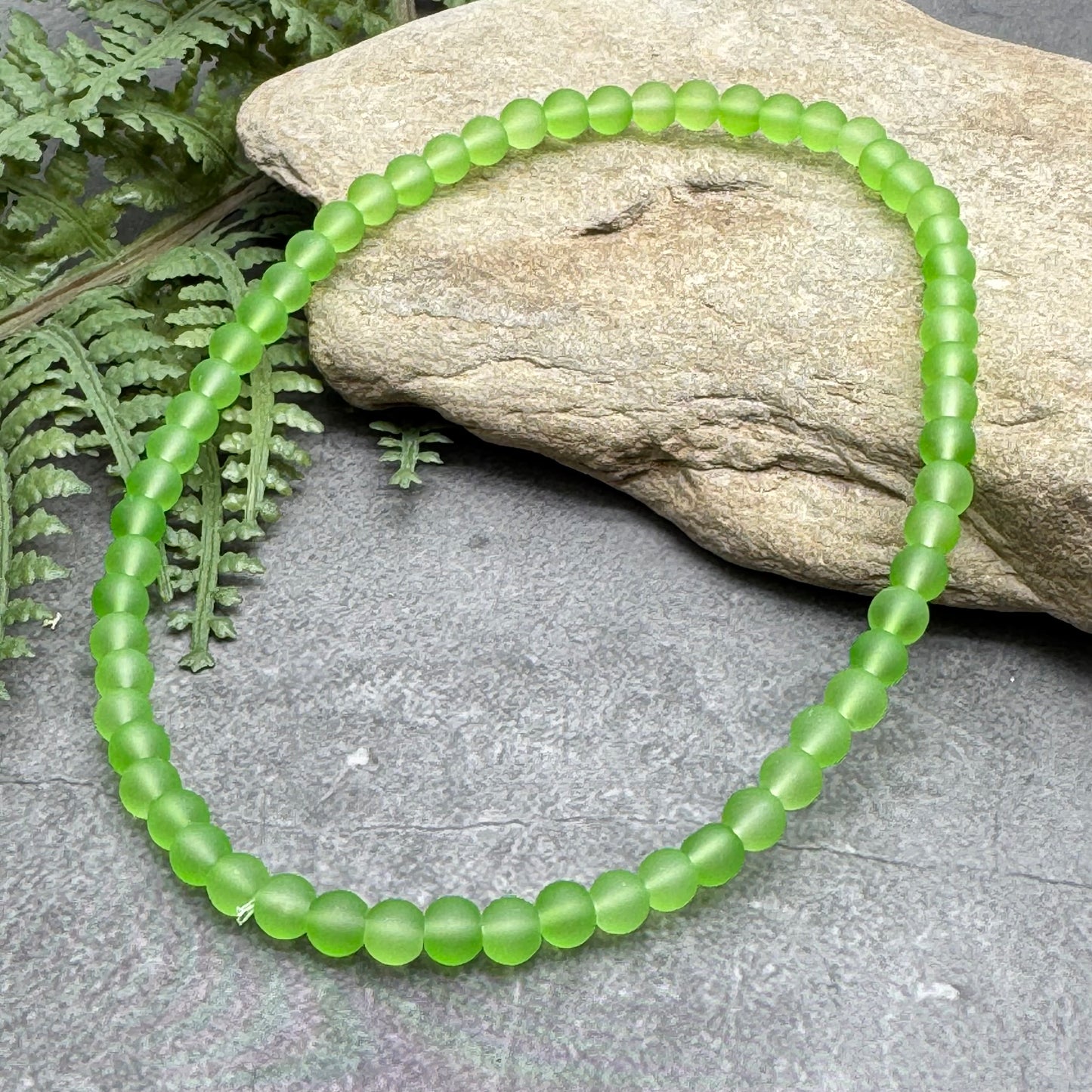 Frosted Bead Anklet, 4mm Glass Beads, Casual Stackable