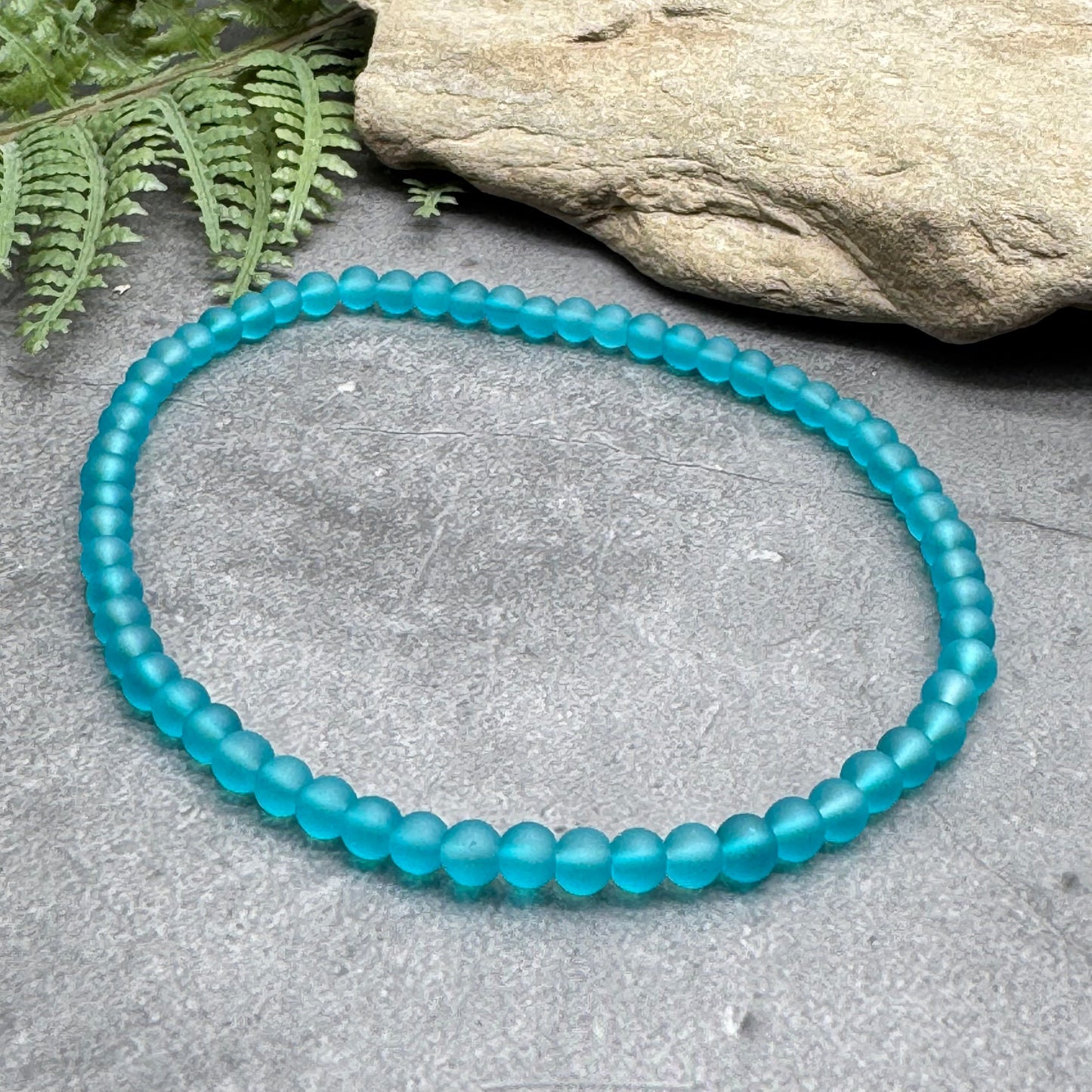 Frosted Bead Anklet, 4mm Glass Beads, Casual Stackable