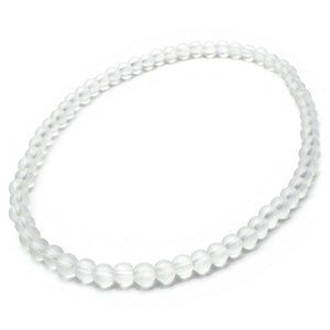 White Frosted Bead Anklet, 4mm Glass Beads, Casual Stackable