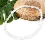 White Frosted Bead Anklet, 4mm Glass Beads, Casual Stackable