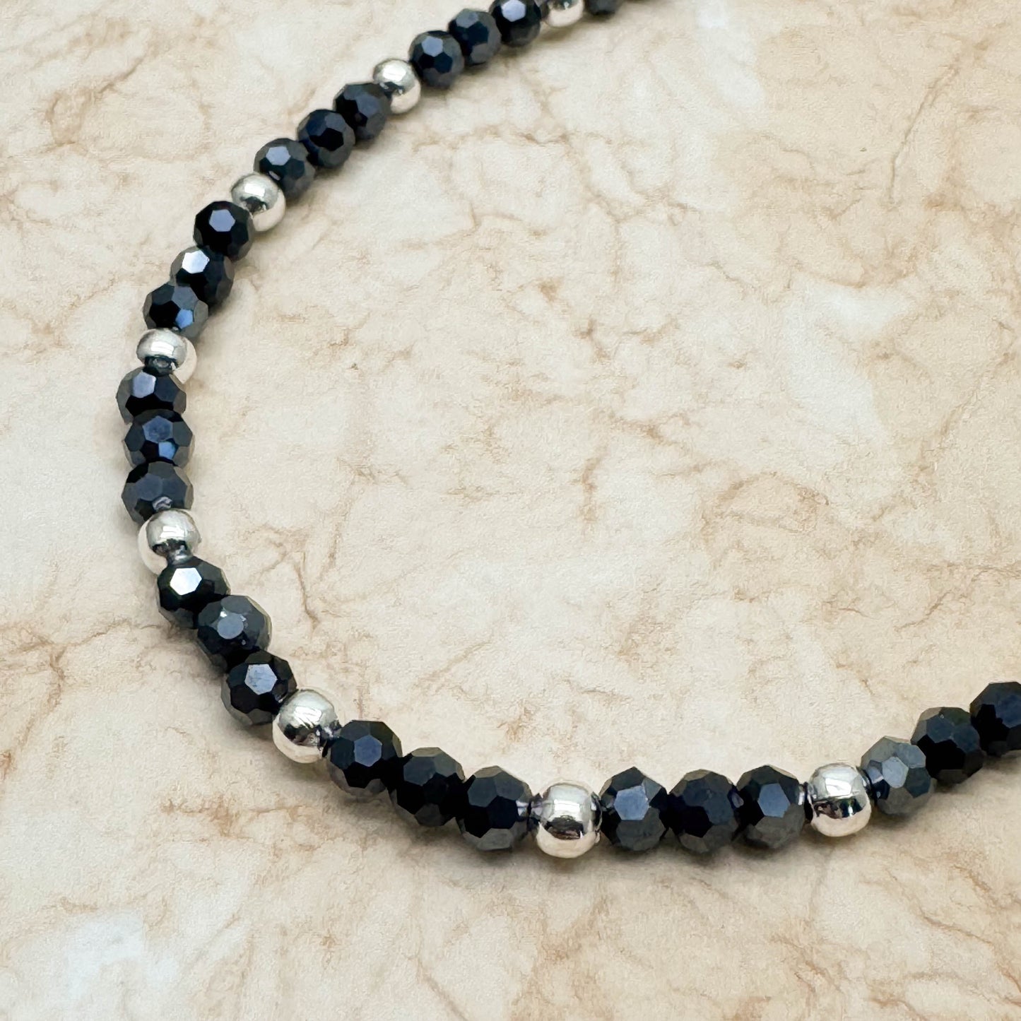 Plus Size Bracelet with Faceted Midnight Blue Glass Beads, Adjustable