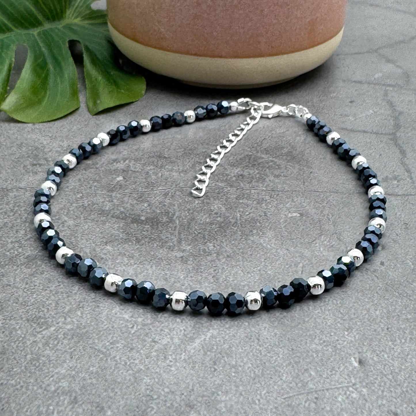 Plus Size Anklet with Faceted Midnight Blue Glass Beads, Adjustable