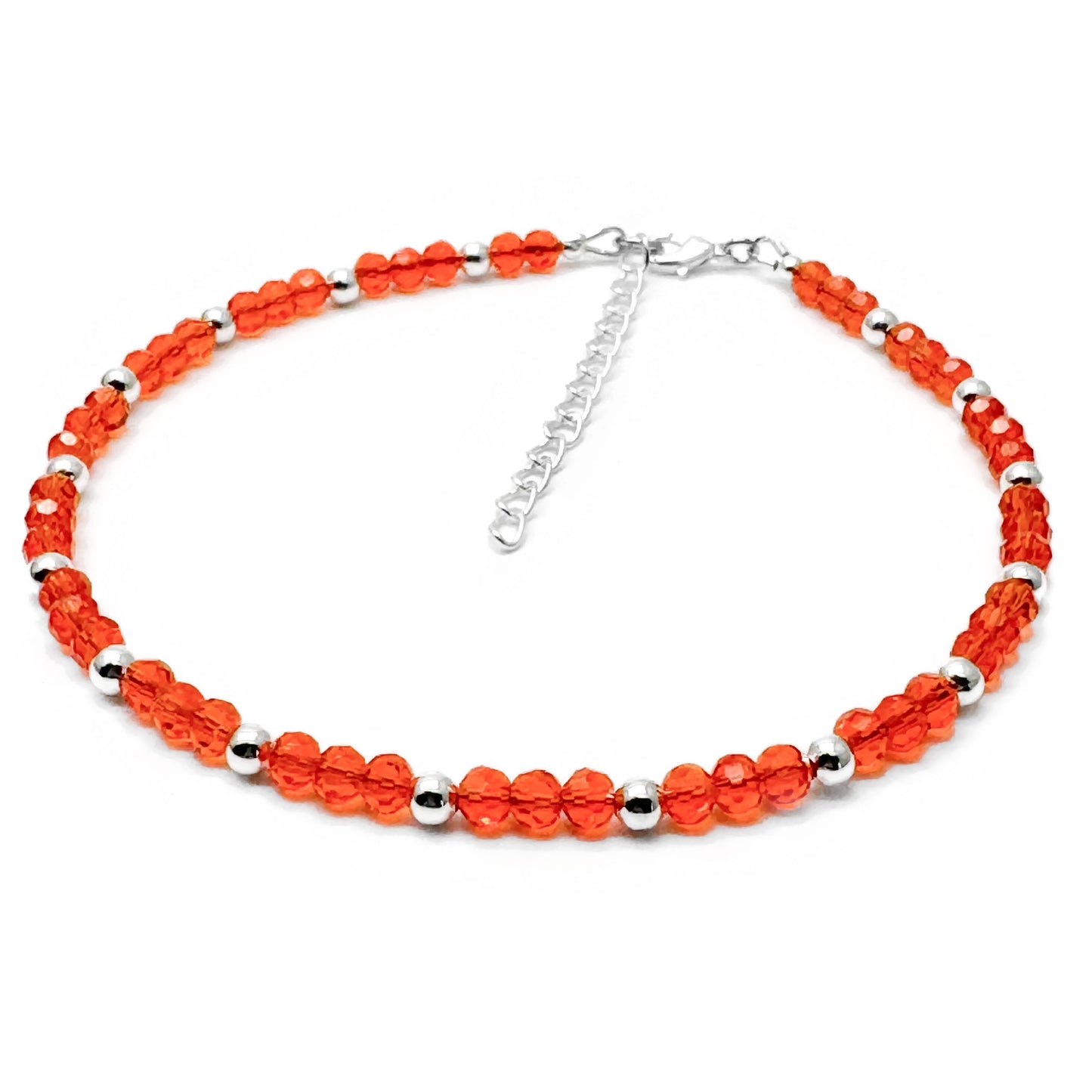 Plus Size Anklet with Faceted Bright Orange Glass Beads, Adjustable
