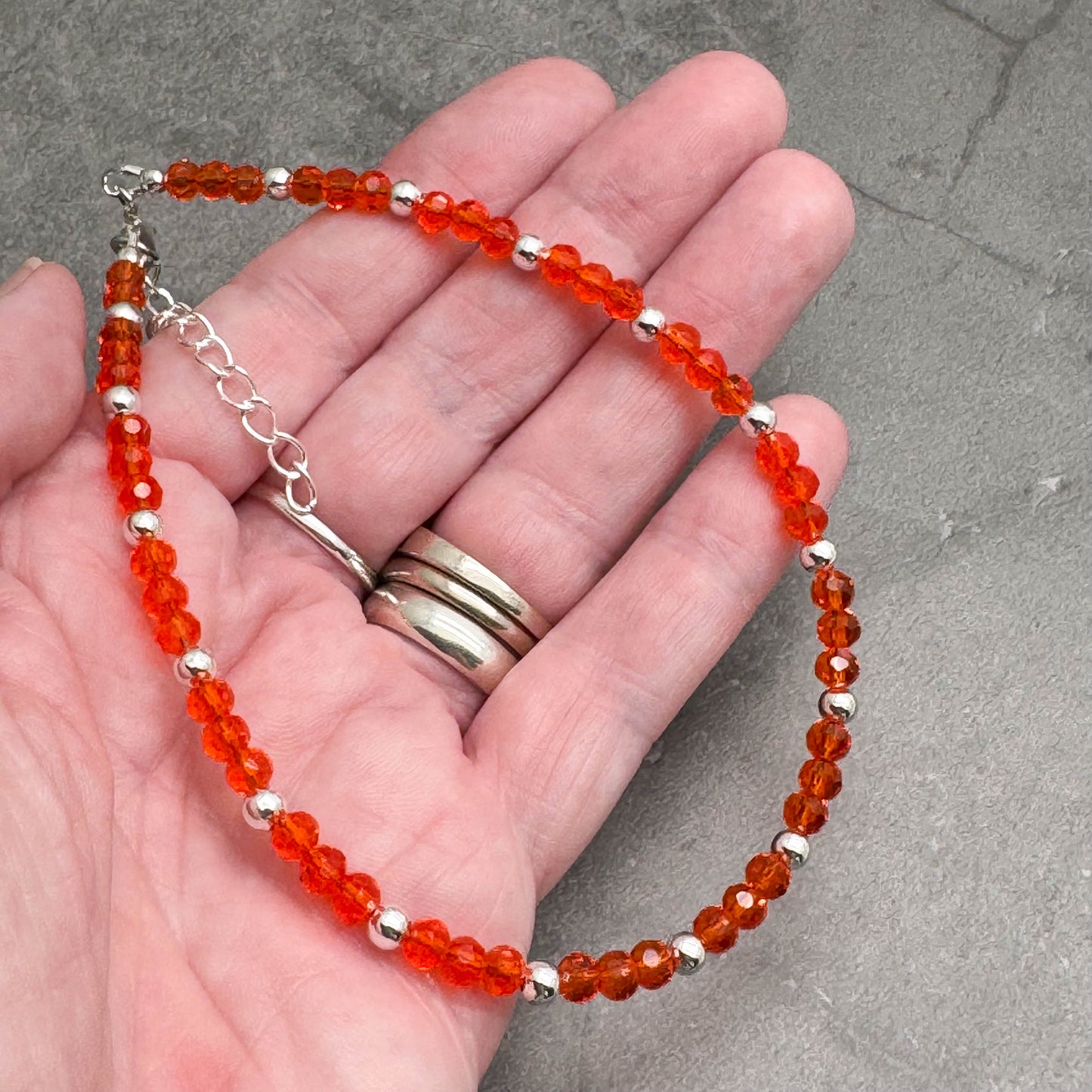 Plus Size Anklet with Faceted Bright Orange Glass Beads, Adjustable