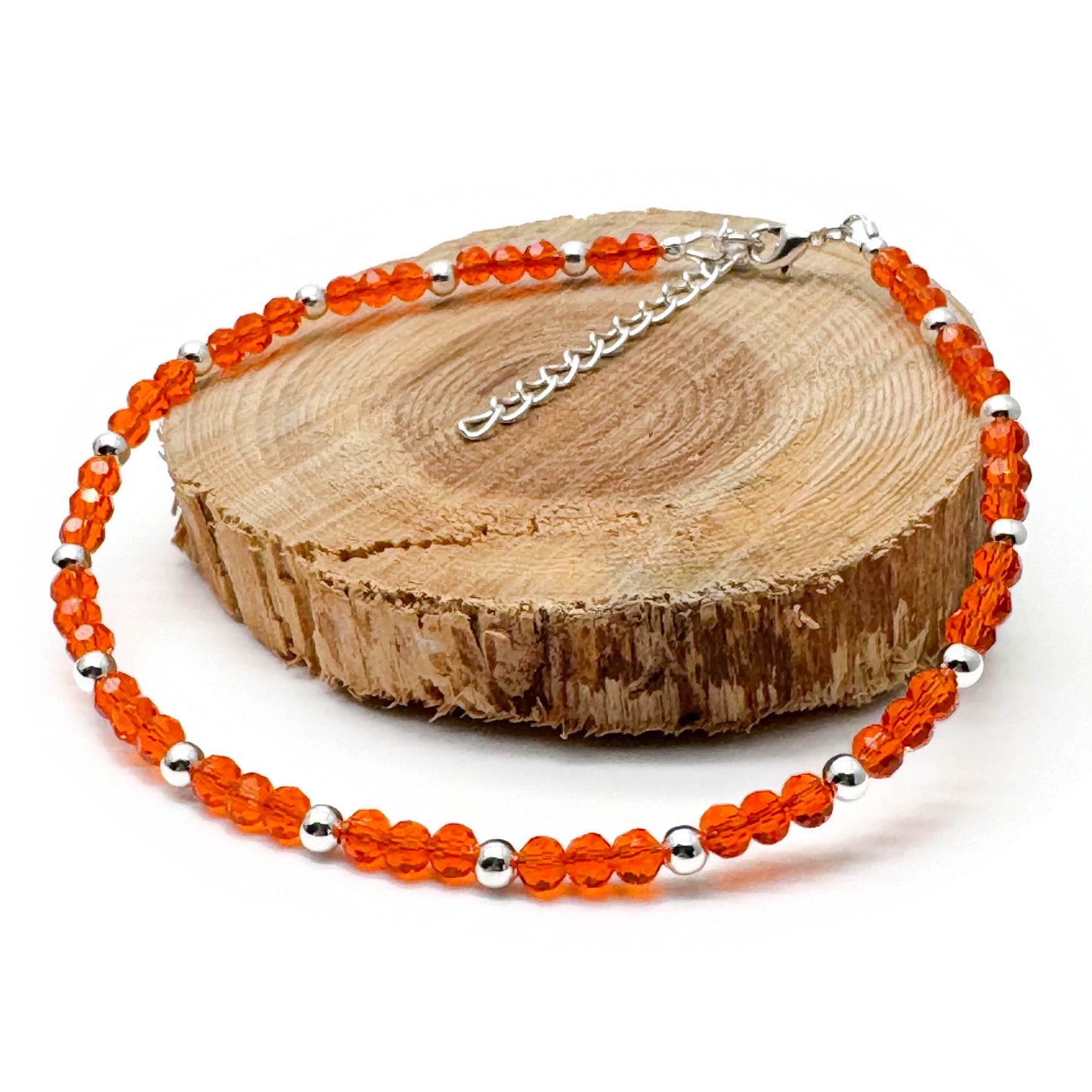 Plus Size Anklet with Faceted Bright Orange Glass Beads, Adjustable
