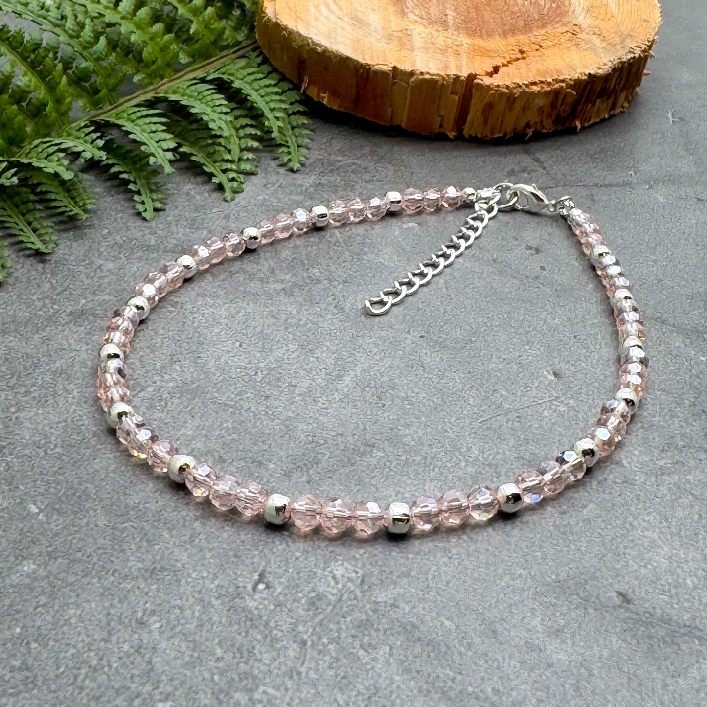 Plus Size Anklet with Faceted Baby Pink Glass Beads, Adjustable