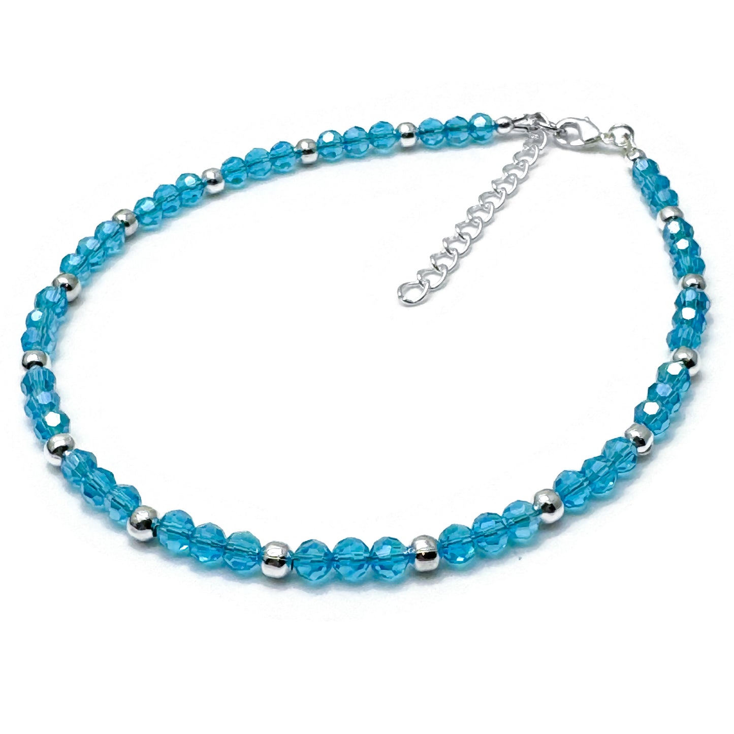 Plus Size Anklet with Faceted Bright Blue Glass Beads, Adjustable