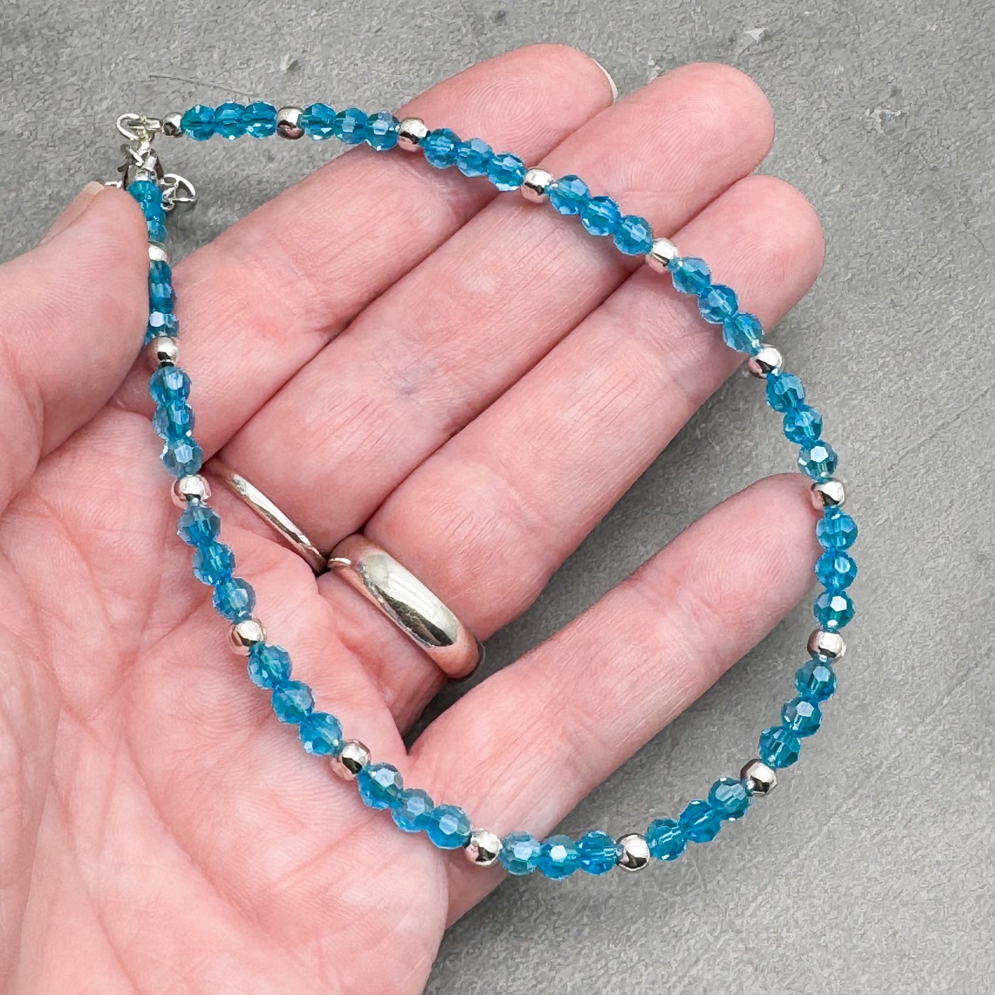 Plus Size Anklet with Faceted Bright Blue Glass Beads, Adjustable