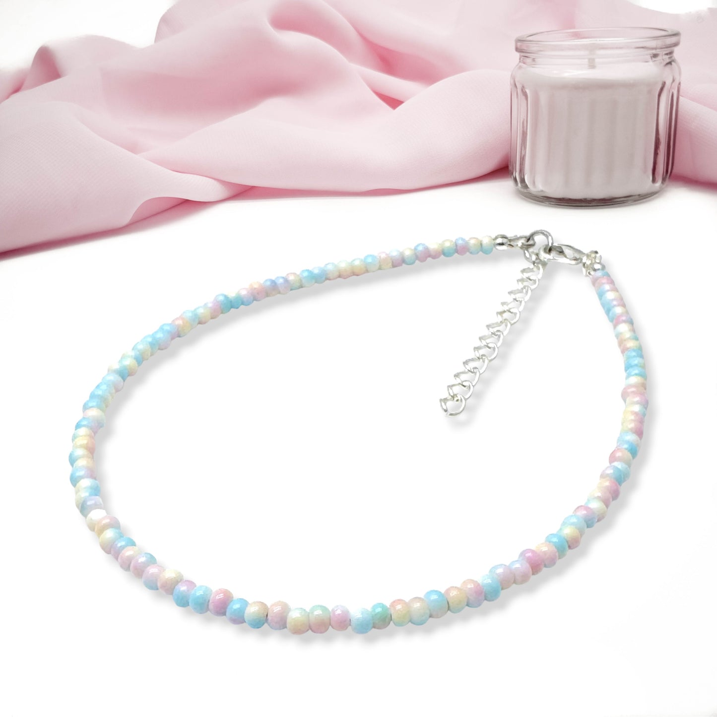 Plus Size Anklet with 3mm Pale Pastel Beads, Adjustable