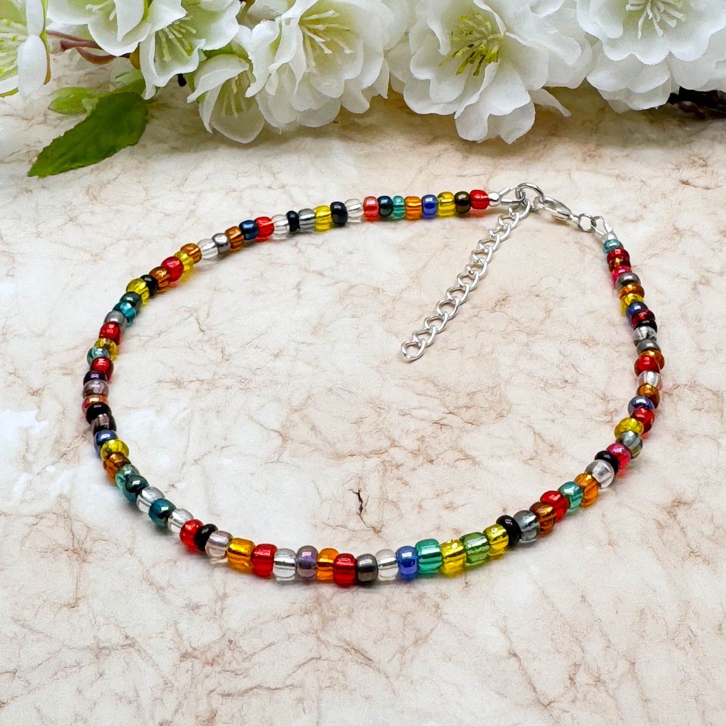 Plus Size Anklet with 3mm Warm Colour Mix Beads, Adjustable