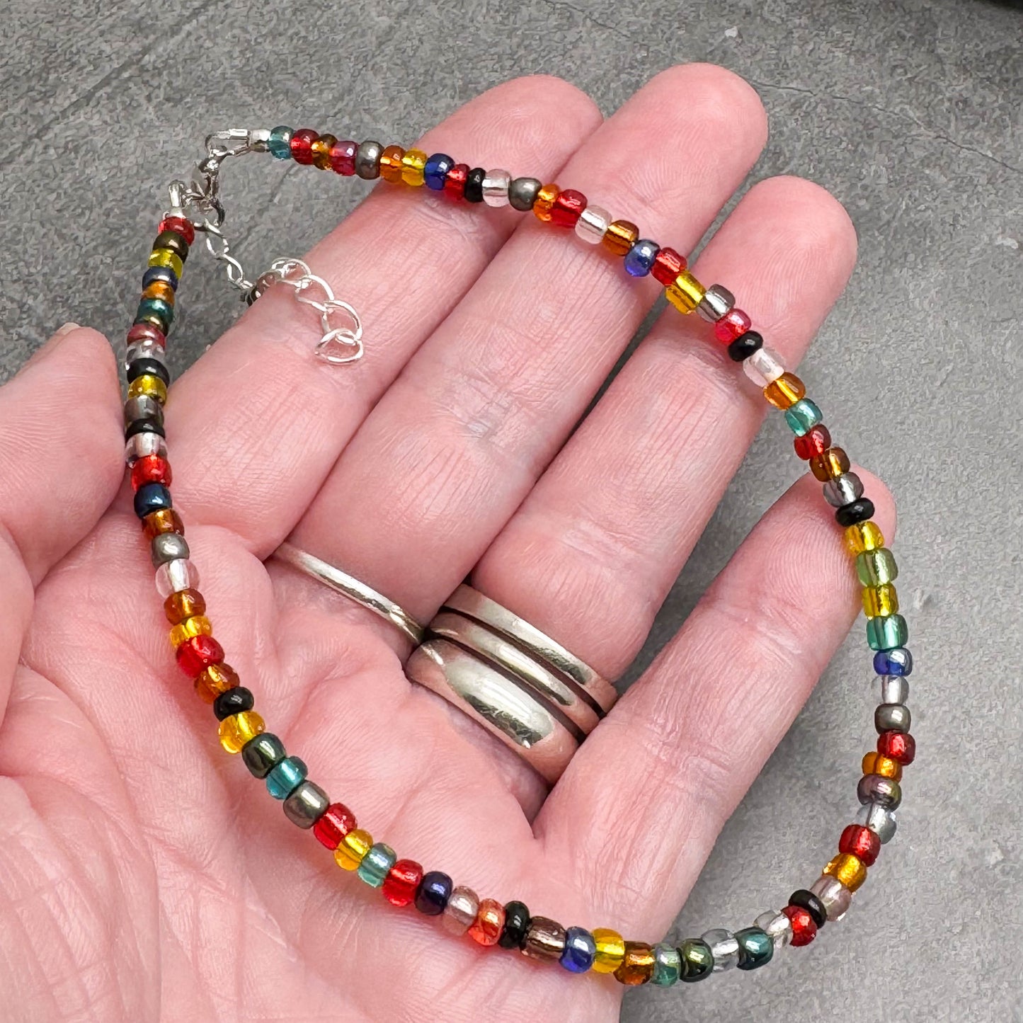 Plus Size Anklet with 3mm Warm Colour Mix Beads, Adjustable