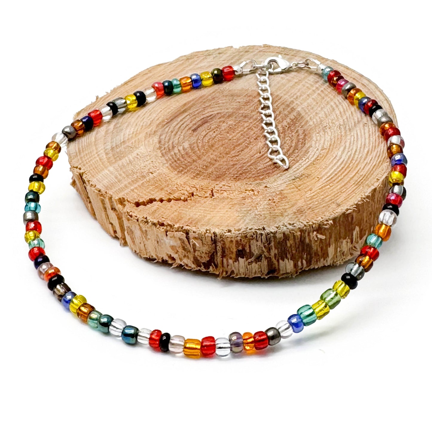 Plus Size Anklet with 3mm Warm Colour Mix Beads, Adjustable
