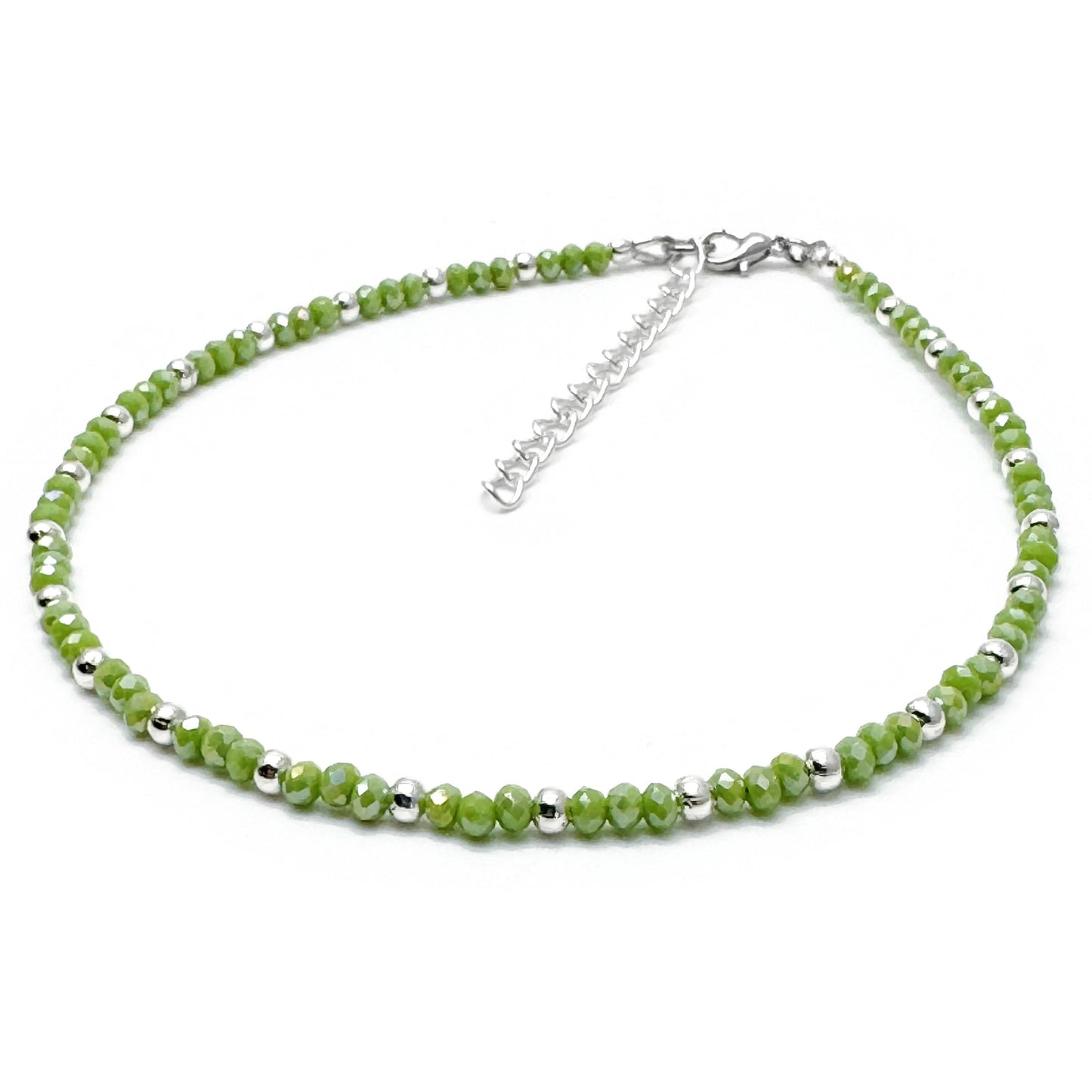 Plus Size Anklet with 3mm Faceted Lime Green Beads, Adjustable