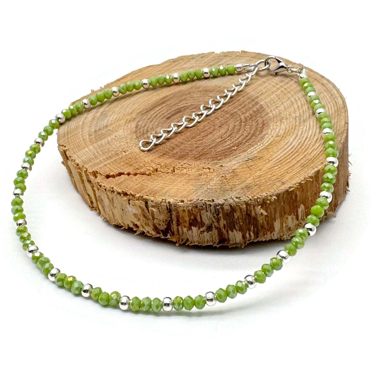 Plus Size Anklet with 3mm Faceted Lime Green Beads, Adjustable