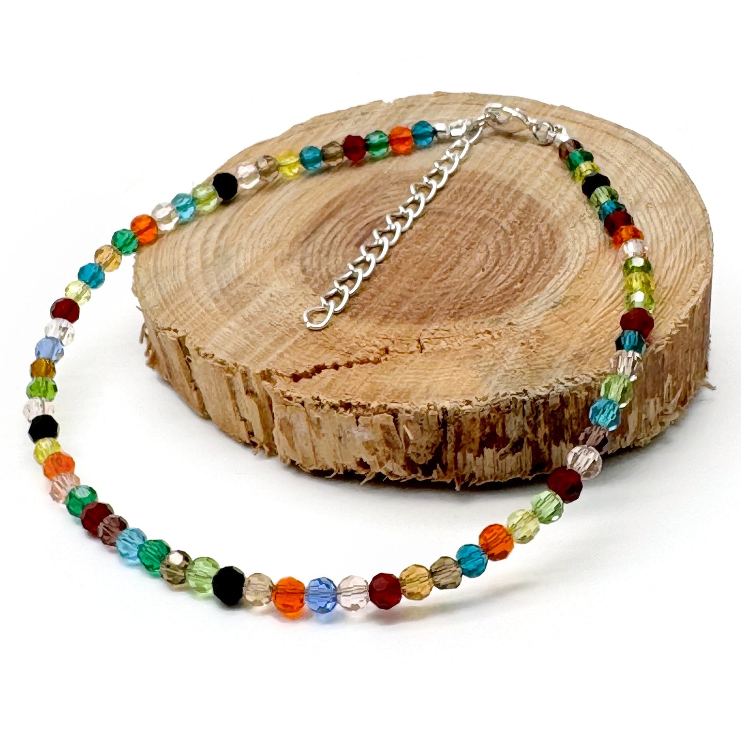 Plus Size Anklet with Multi-Colour Faceted Glass Beads, Adjustable