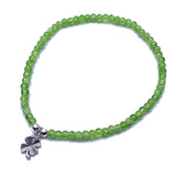 Lucky Clover Charm Green Crackle Glass Bead Anklet