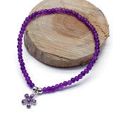 Daisy Charm Purple Crackle Glass Bead Anklet