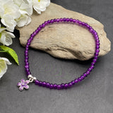 Daisy Charm Purple Crackle Glass Bead Anklet