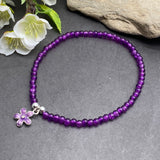 Daisy Charm Purple Crackle Glass Bead Anklet