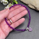 Daisy Charm Purple Crackle Glass Bead Anklet