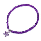 Daisy Charm Purple Crackle Glass Bead Anklet