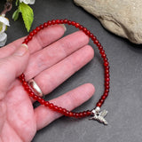 Hummingbird Charm Red Crackle Glass Bead Anklet