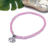 Lotus Charm Pink Crackle Glass Bead Anklet