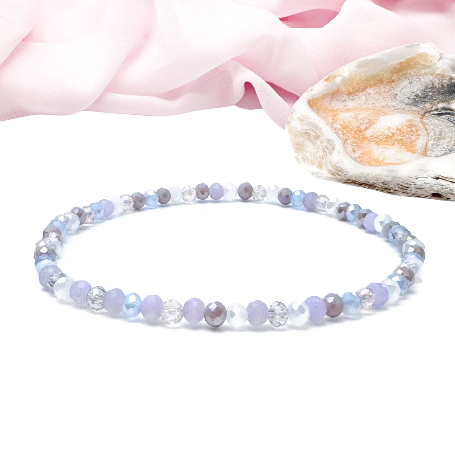 Shimmery Pale Pastels Faceted Glass Bead Anklet