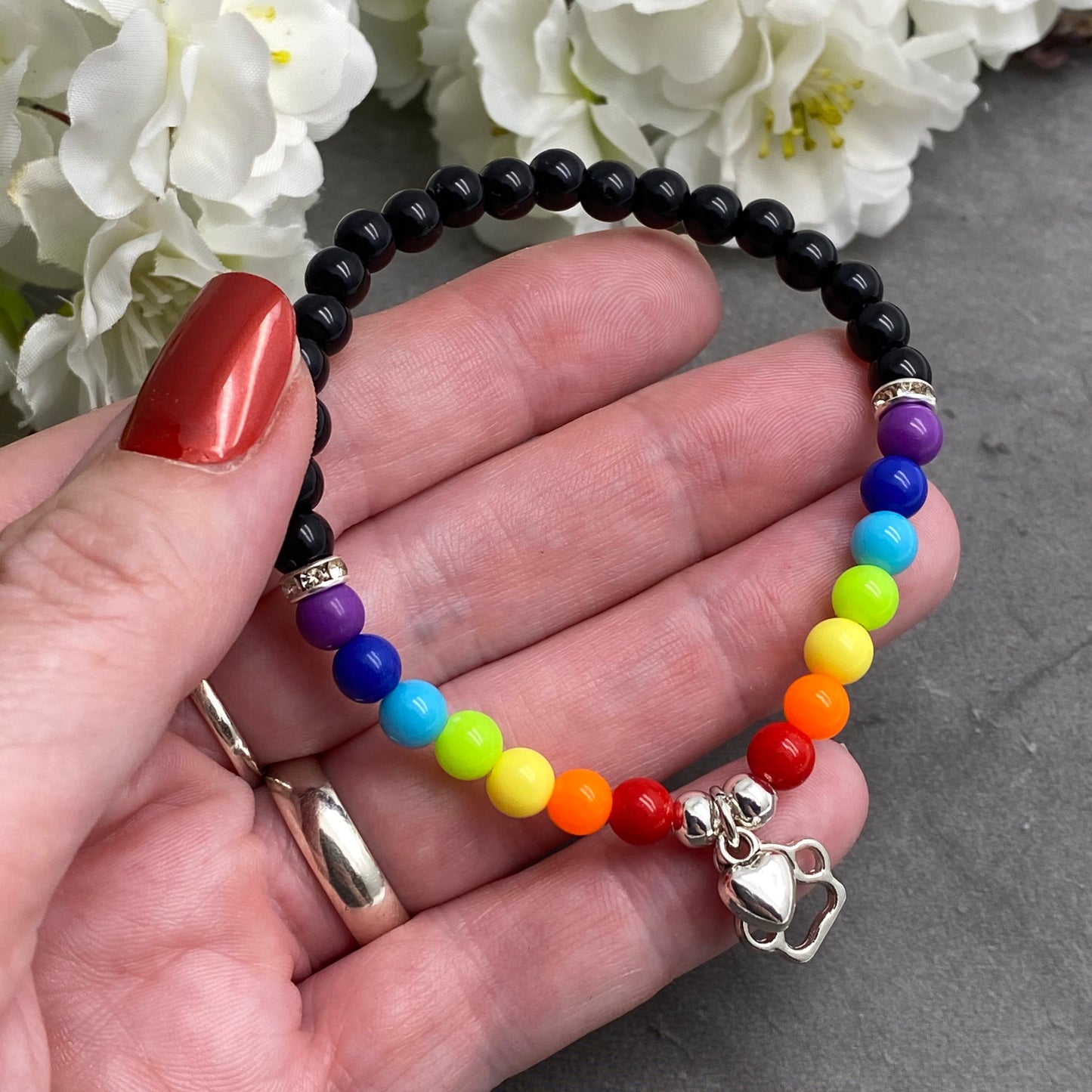 Rainbow Bridge Bracelet Heart and Paw Charm