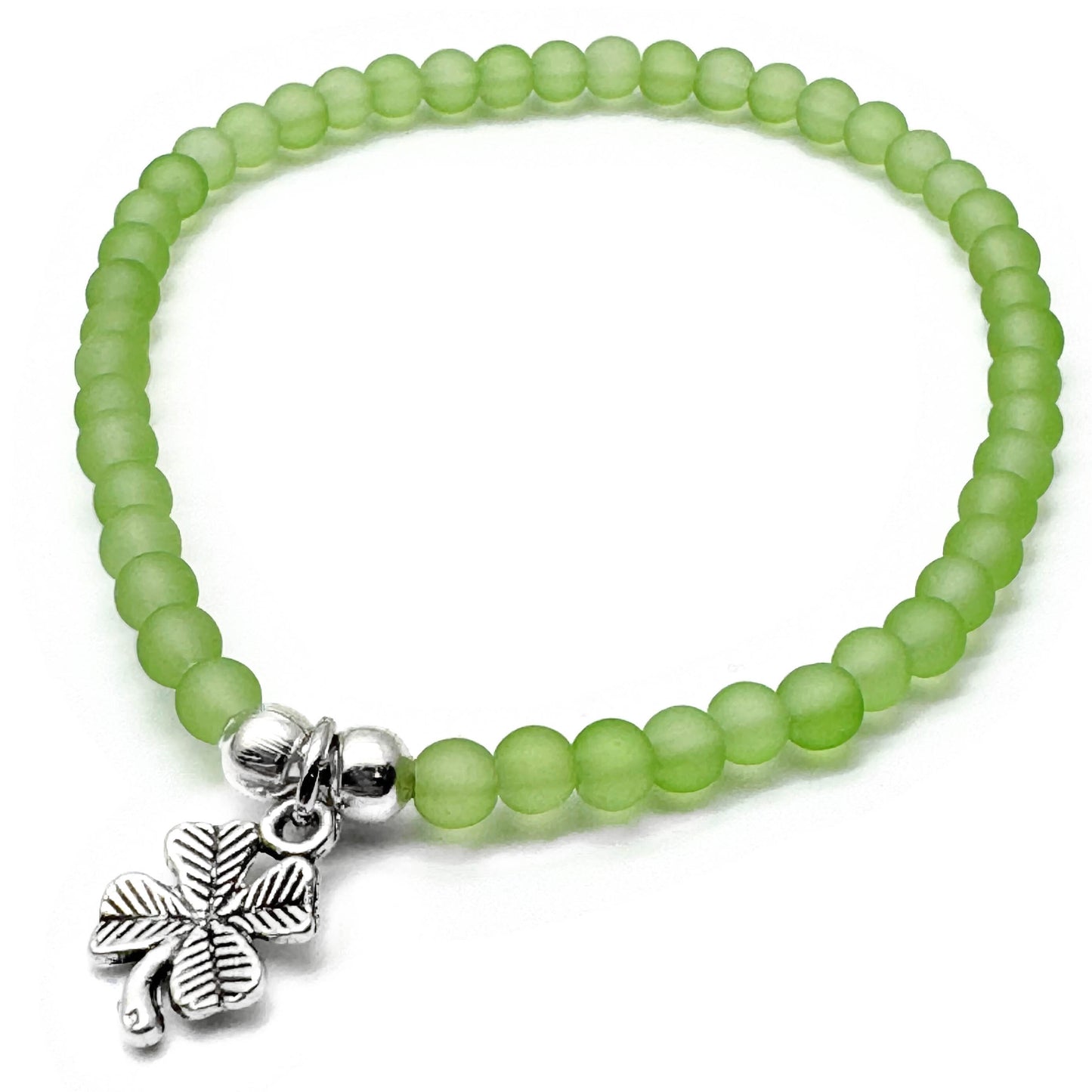Lucky Clover Charm Frosted Bead Bracelet - Colour Choice