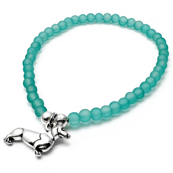 Dachshund Charm Frosted Bead Bracelet - Colour Choice