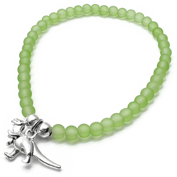 Dinosaur Charm Frosted Bead Bracelet - Colour Choice