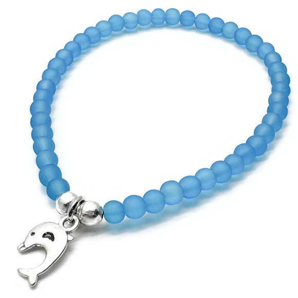 Dolphin Charm Frosted Bead Bracelet - Colour Choice