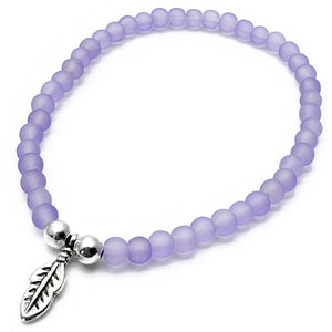 Feather Charm Frosted Bead Bracelet - Colour Choice