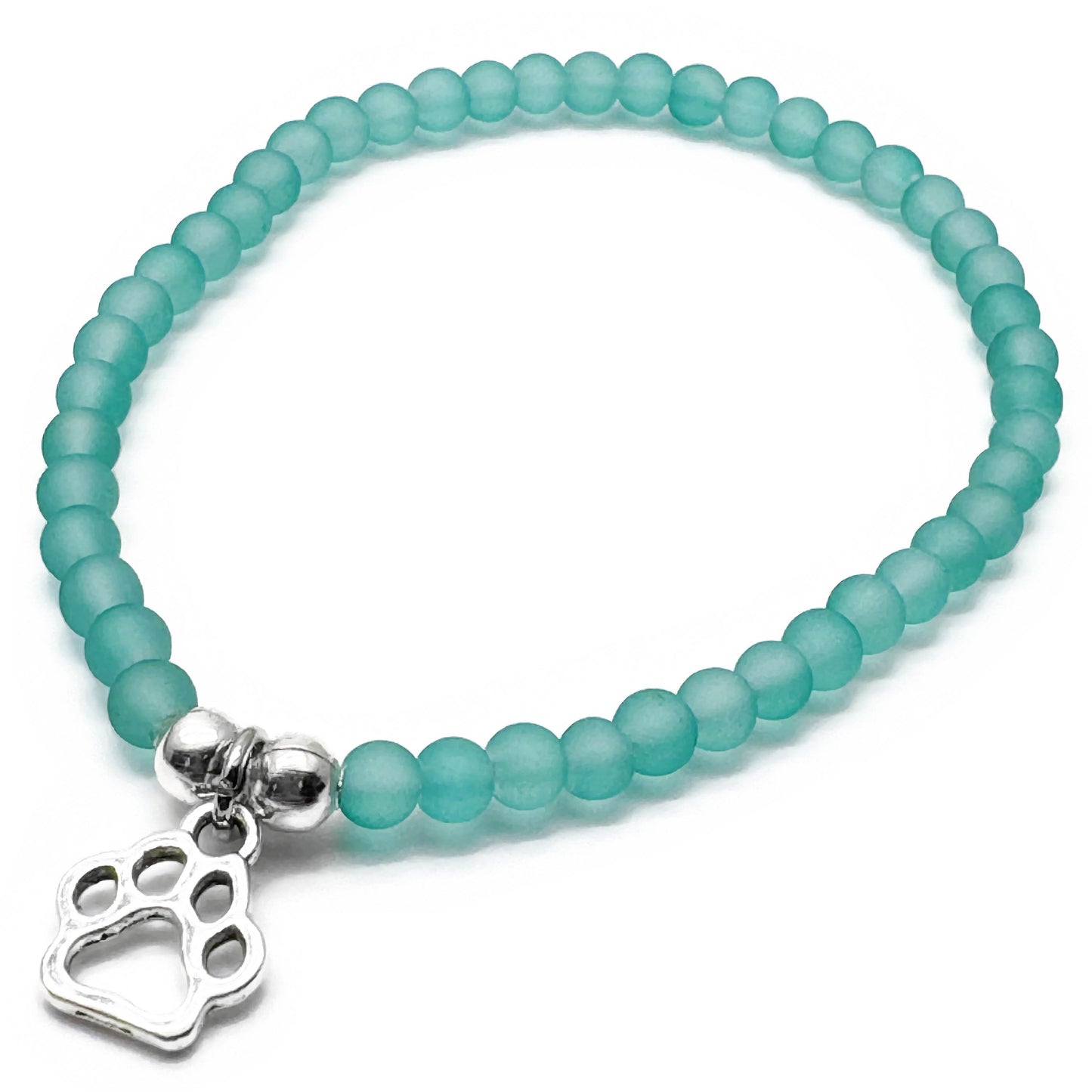 Paw Print Charm Frosted Bead Bracelet - Colour Choice