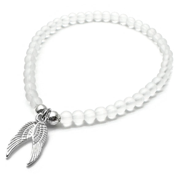 Angel Wings Charm Frosted Bead Bracelet - Colour Choice