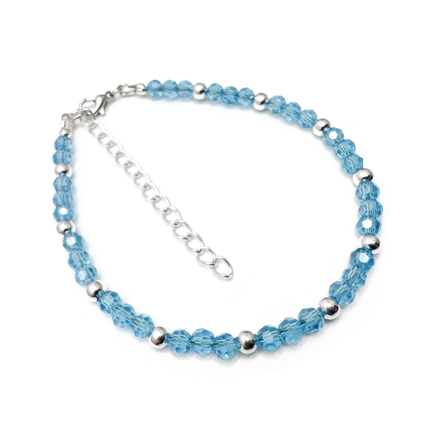 Bright Blue Plus Size Bracelet with Faceted Glass Beads, Adjustable