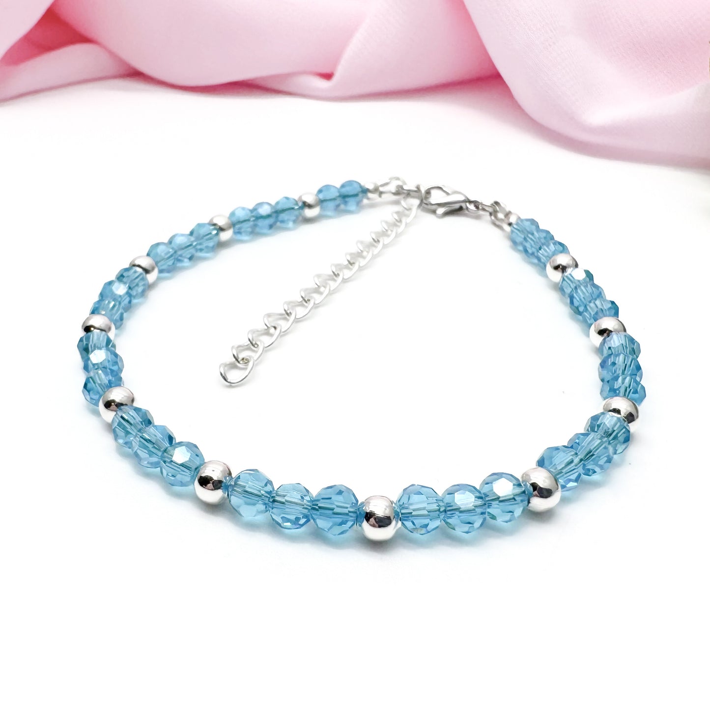 Bright Blue Plus Size Bracelet with Faceted Glass Beads, Adjustable
