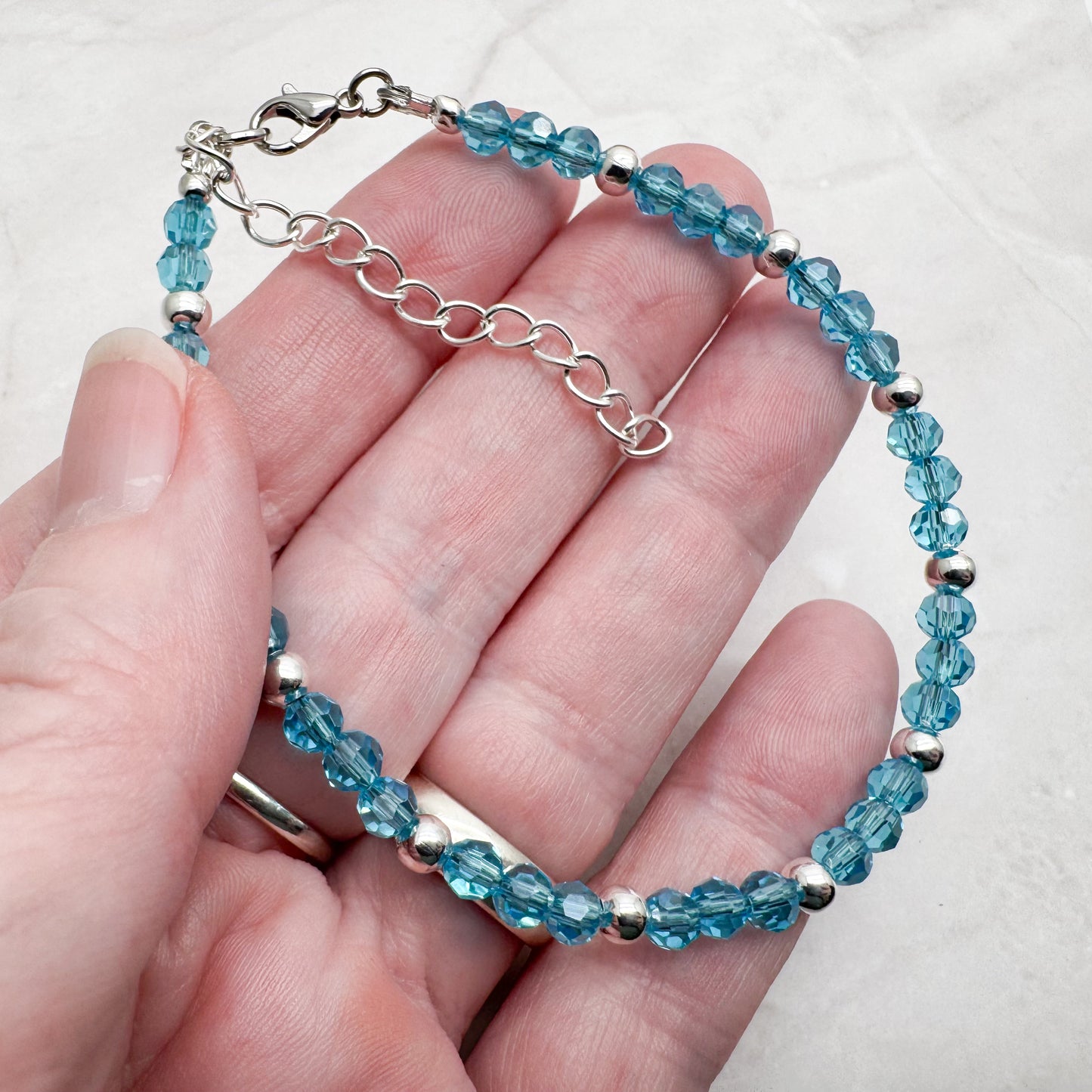 Bright Blue Plus Size Bracelet with Faceted Glass Beads, Adjustable