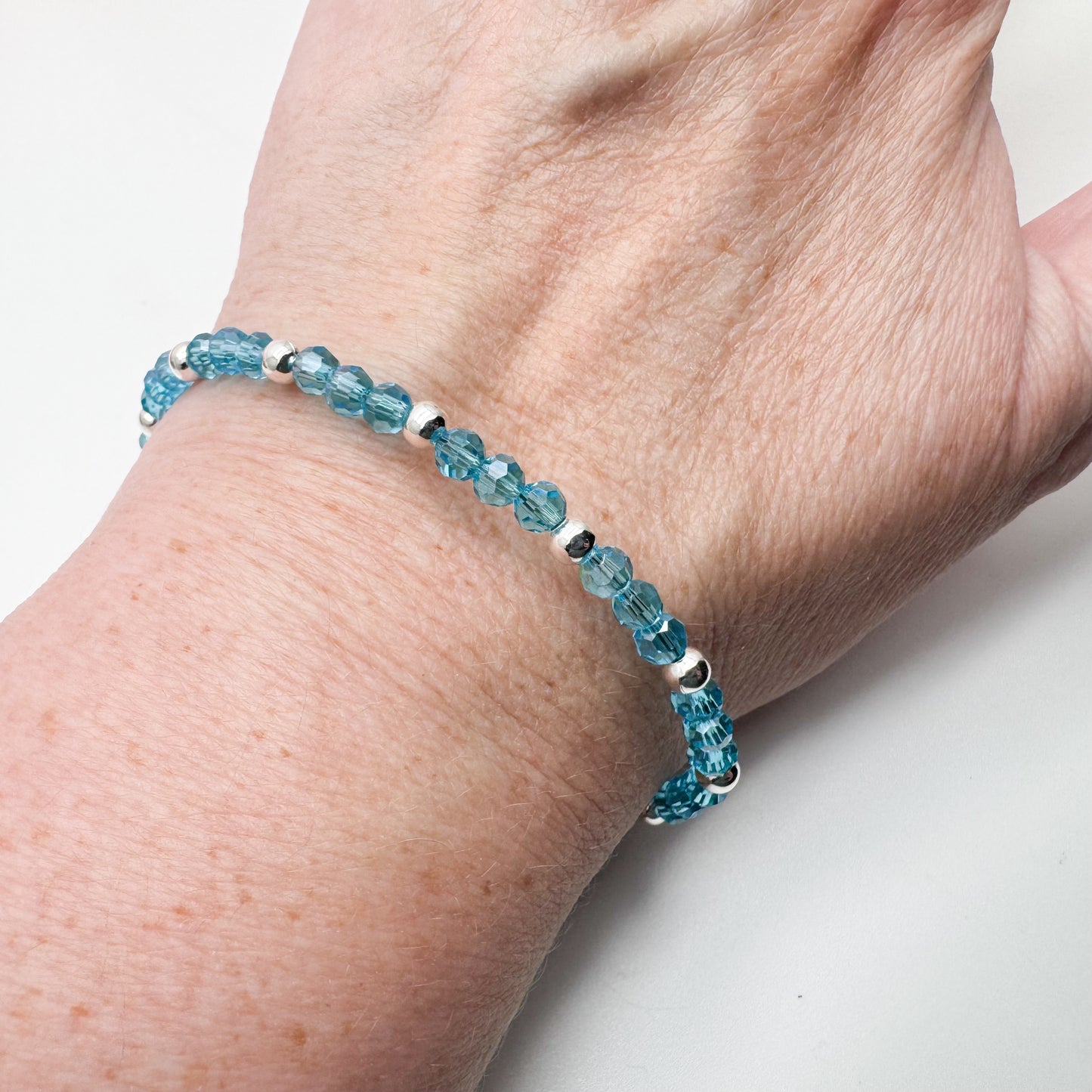 Bright Blue Plus Size Bracelet with Faceted Glass Beads, Adjustable