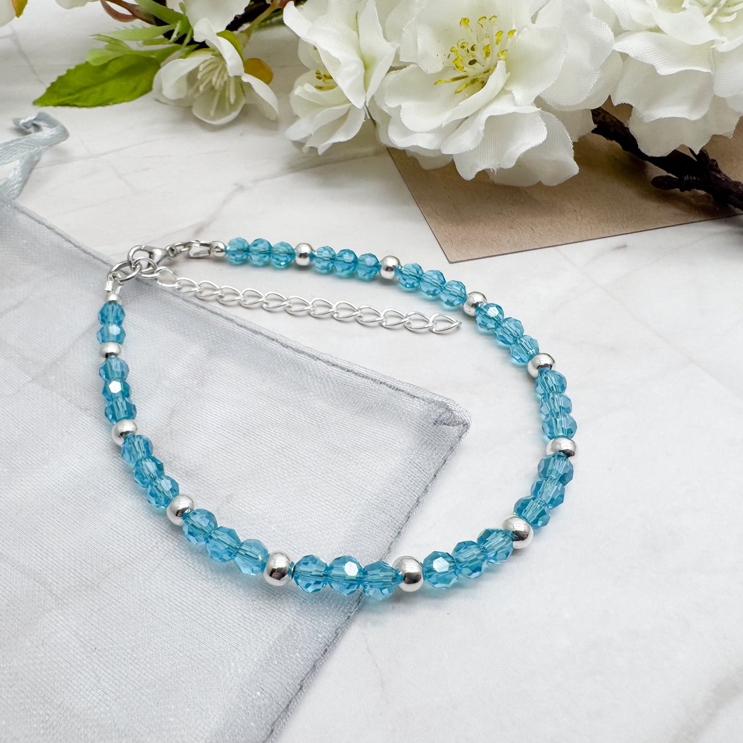 Bright Blue Plus Size Bracelet with Faceted Glass Beads, Adjustable