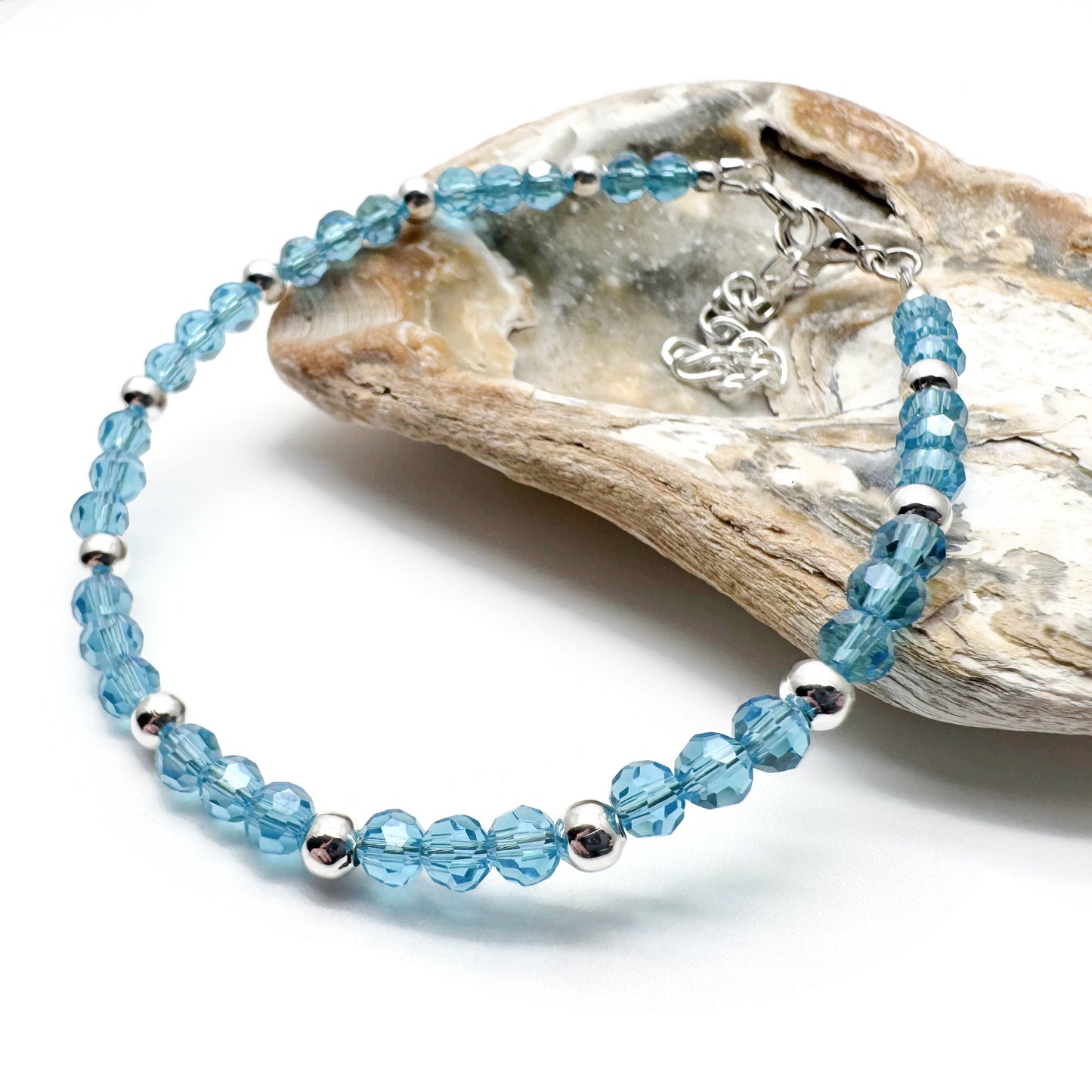 Bright Blue Plus Size Bracelet with Faceted Glass Beads, Adjustable